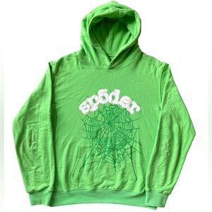 Sp5der Worldwide Web Hoodie Slime Green Sweatshirt Size: XL